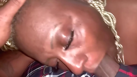 Hot black babe sucks her big cocks and gets a cumshot