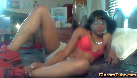 Ebony beauty in sexy lingerie shows her body to the camera