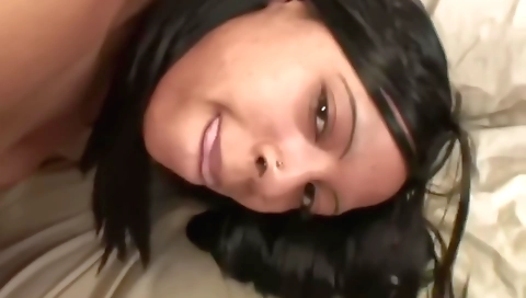 Busty teen with a tattooed booty fucked on the bed