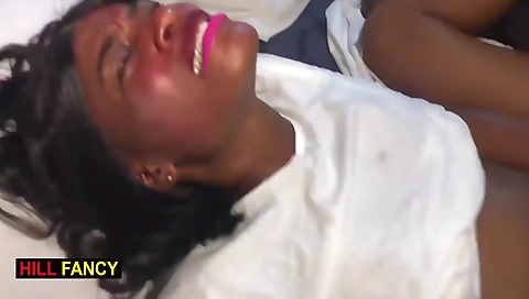 Busty ebony and hairy pierced woman fucked in various ways