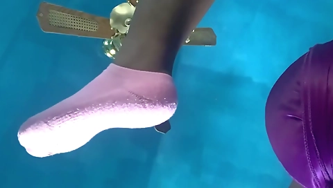 Big boobed ebony babe with natural tits fucks with her feet