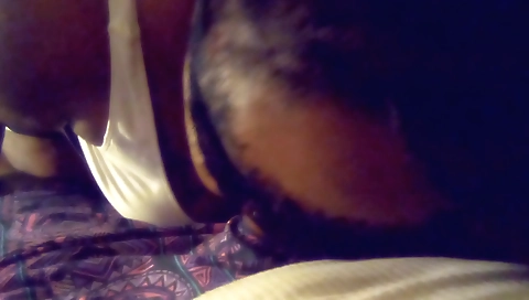 Busty ebony fucks her big black cunt in homemade milf scene