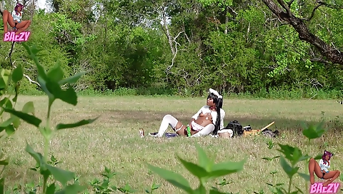 Petite Ebony Cosplayer Caught Masturbating At The Park