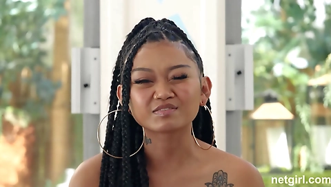 Ebony girl looking really horny at the casting scene