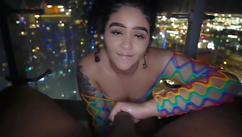 Ebony hottie getting a black dick in her mouth and in her mouth