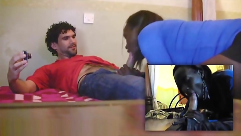 Ebony teen gets her pussy fucked in an interracial threesome