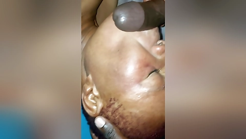 Ebony teen with a shaved pussy suckin my hard cock