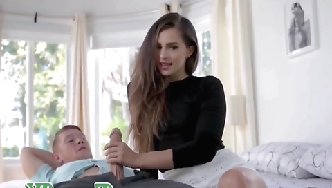 Sexy brunette in sexy lingerie gets fucked in mouth