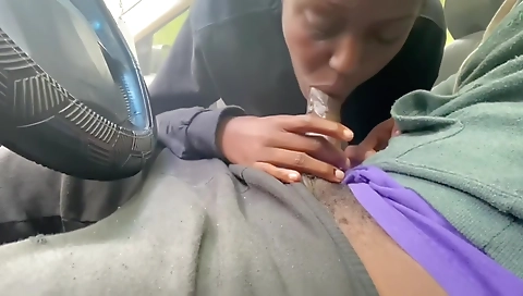 Ebony lady with large black ass and big cock sex in the field