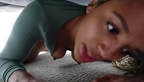 Amateur ebony with a tattooed body is masturbating