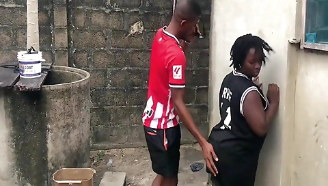 Ebony girl gets fucked on her big ass and her pussy