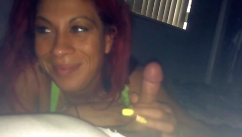 Redheaded wife gives her husband a deepthroat and facial