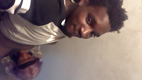 Ebony babe takes off her top and shows off her hairy pussy 9-min