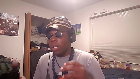 Hot ebony beauty in lingerie and blouse making out