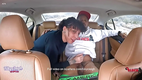 Ebony brunette gets a big cock in her mouth and in pussy