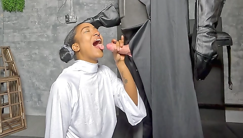 A sexy ebony babe with a tight body gets fucked in her pussy