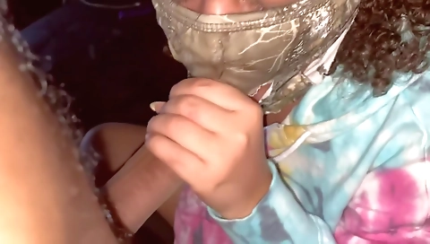 Ebony pornstar enjoys a big cock sucking and deepthroating