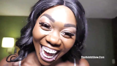 Ebony hottie with tattoo on her back has sex with a black boy