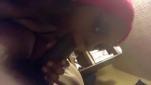 Ebony amateur milf sucks a big cock till she is full