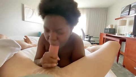 Ebony head is fucked by a big cock and gets facial